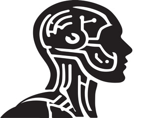 Machine Learning silhouette icon vector illustration solid black advanced AI technology concept