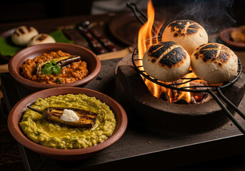 Traditional Litti Chokha Cooking: Sattu Stuffed Dough Balls Roasting Over Clay Fire