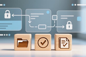 A visual guide showing best practices for secure data management with wooden blocks in various arrangements