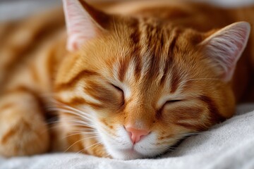 Adorable Orange Tabby Cat Sleeping Close Up