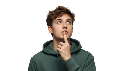 young man with finger on lips