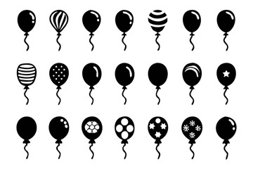 Collection of black and white balloon icons