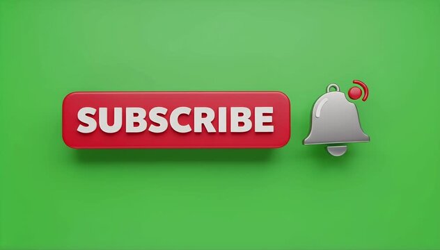 Dynamic 3D subscribe button animation with notification bell alerting viewers to engage with online content and channels for growth