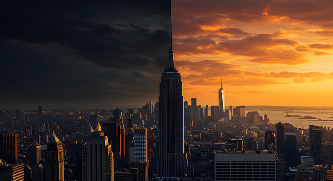 Empire State Building Day Night Split New York City Contrast