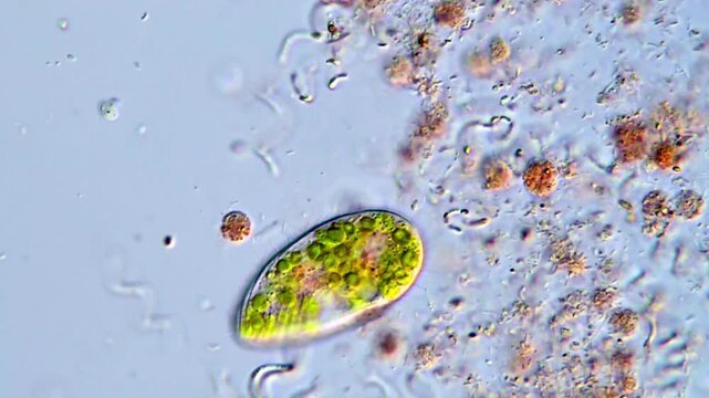 Movement of microorganism under microscope, 4K Video 