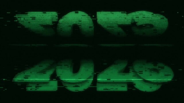 2026 logotype in retro-Futuristic pixelate Monitor synthwave style. Retro CCTV or VHS pixel Wireframe. Abstract digital background. 80s, 90s Retro futurism, Retro wave cyberpunk grid matrix style.
