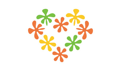 Heart shape made of colorful flower shapes on white background