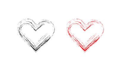 Two hand drawn hearts one black and white one red and white