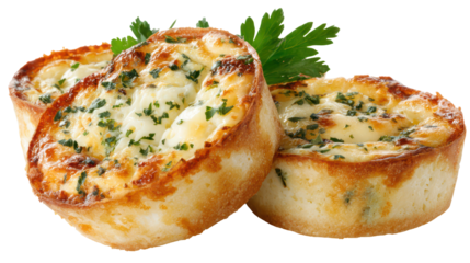 Savory stuffed bread rolls with herbs isolated on transparent background