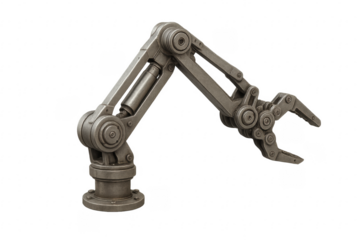 Industrial robotic arm representing automation technology on transparent background