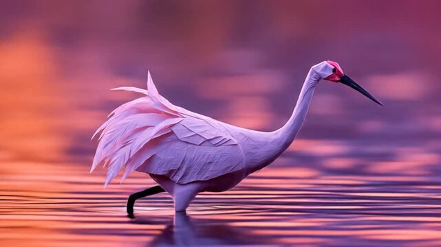 Crane bird sunrise water