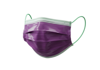 Isolated Purple Face Mask with Green Ear Loops Ready to Wear for Personal Protection