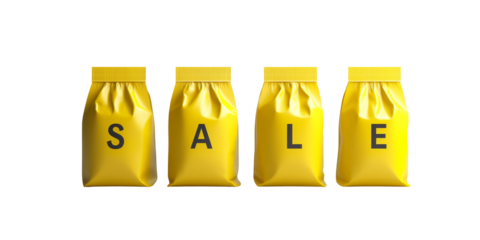 Yellow bags forming the word sale on white background