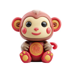Cute 3D Cartoon Monkey with Chinese New Year Symbol.