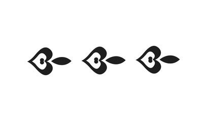 Elegant black decorative flourish with three heart shaped elements