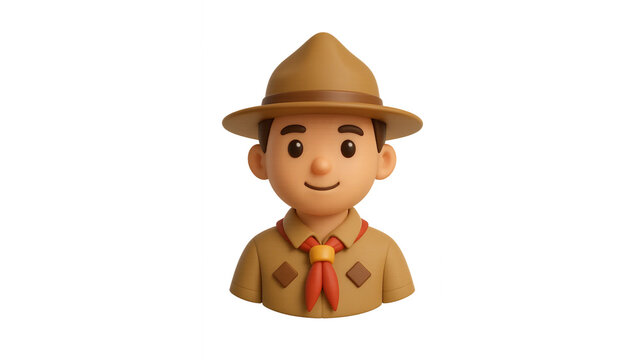 3D man in scout uniform, Scout cartoon, scout uniform 
