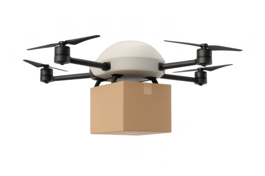 Drone delivering package for future logistics and technology - Powered by Adobe