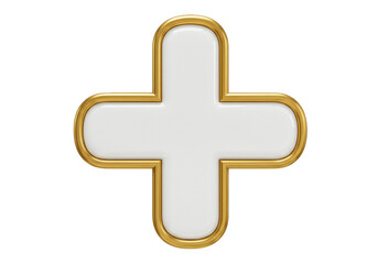 Obraz premium Isolated plus sign with gold frame, healthcare emblem, medical cross, symbol of aid