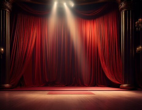 minimalist theatre stage spotlight red curtain