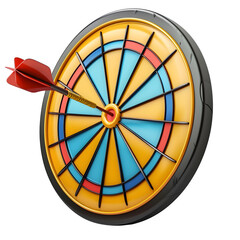 Obraz premium Red dart hitting bullseye on target, representing success, goals, achievement, and business strategy in a competitive market, with perfect accuracy Isolated to Transparent Background