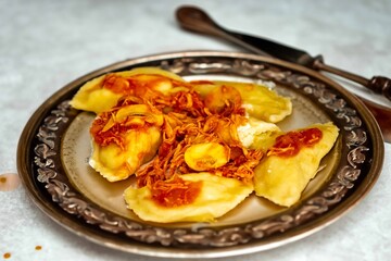 The best, most perfect, and most traditional Ukrainian food, known as perohê or pierog. Typical Christmas food. Mother's food. A fond memory.