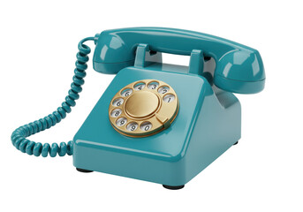 Isolated vintage teal rotary telephone classic communication device retro style old fashioned phone equipment antique object