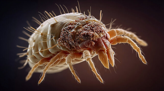 Sarcoptes scabiei, microscopic mite, causes scabies. Infestation affects skin, leading to itching, rashes. Mite burrows into skin, laying eggs.