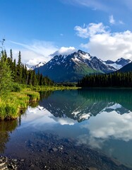Serene mountain lake reflecting a vibrant sky