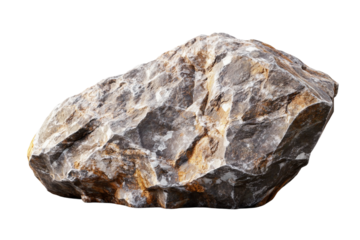 Crystal embedded in raw mineral rock close-up isolated on transparent background