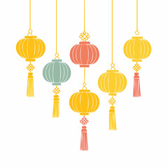 Chinese new year lantern and festive decoration illustration