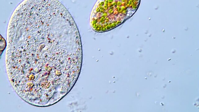 Movement of protozoa in pond water under microscopy view 400x magnification 