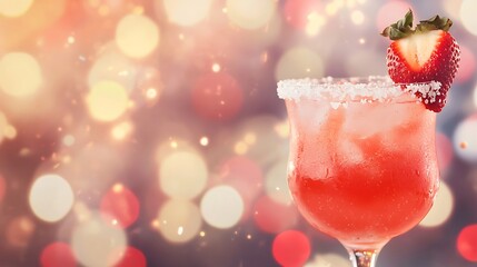 A refreshing strawberry cocktail garnished with fresh fruit and a sugar rim, perfect for celebrations
