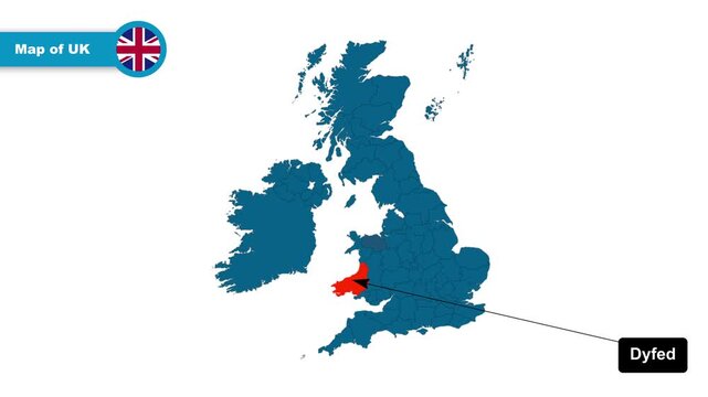 Dyfed Map Video, UK map, Political Map of United Kingdom, with all states, national flag and borders, travel, education, geography, and global studies.