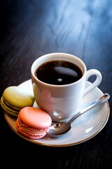 hot coffee with macaron