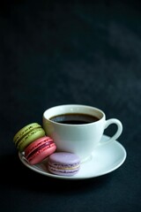 Cup of coffee and macaroons