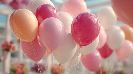 Elegant arrangement of pastel balloons creating a celebratory ambiance