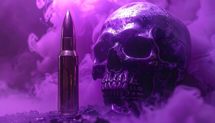 Skull and bullet in purple smoke