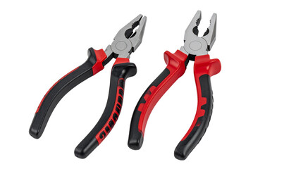 Obraz premium Red steel pliers tool with black handles isolated on a white background
