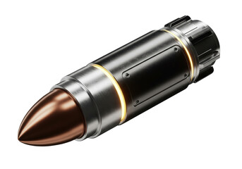 Isolated futuristic bullet projectile with sleek metallic casing and glowing energy lines a powerful weapon concept military defense illustration