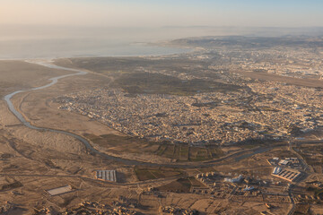 Aerial view of Agadir, Morocco – city and Atlantic coast from plane window