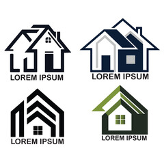 Set of four different house logo design templates isolated on white background