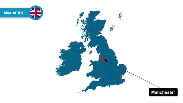 Manchester Map Video, UK map, Political Map of United Kingdom, with all states, national flag and borders, travel, education, geography, and global studies.