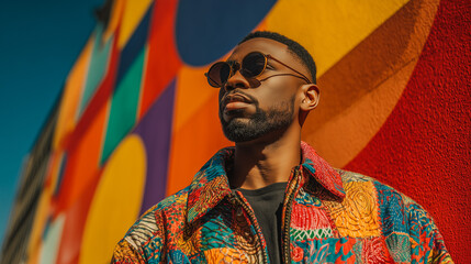 Fototapeta premium Stylish man in colorful suit and sunglasses.