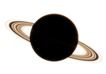 Isolated mysterious dark planet with elegant light brown rings cosmic celestial body in deep space astronomy concept