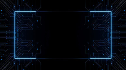 Obraz premium Abstract Circuit Board Design with Glowing Blue Frame on Black Background for High Technology and Innovation Concepts