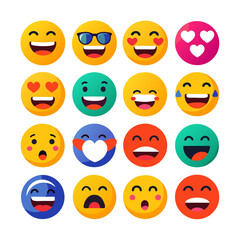 Variety of colorful flat design emoji icons on white