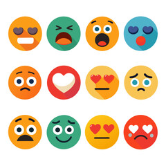 Collection of colorful emoticon characters displaying diverse emotions
