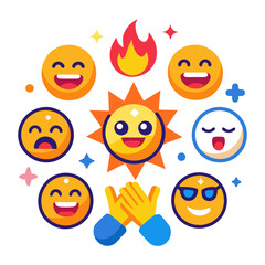 Variety of colorful expressive emoji characters in circular arrangement