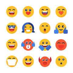 Collection of stylized yellow emoji icons on white background