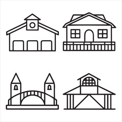 Fototapeta premium buildings vector icon set outline